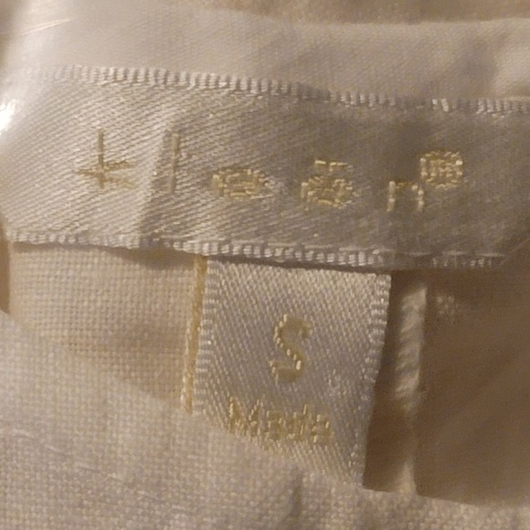 Kleen Linen Tunic Top S Cream Button Up Lagenlook Collarless Embroidery Minimal - Picture 8 of 8